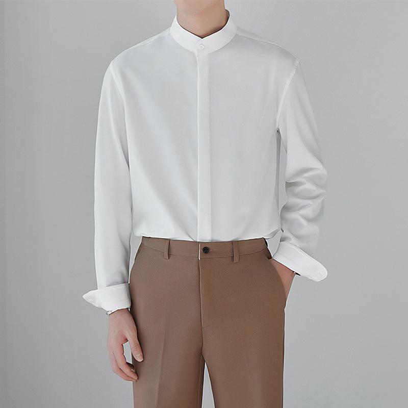 Men's long sleeved stand up collar shirt casual top