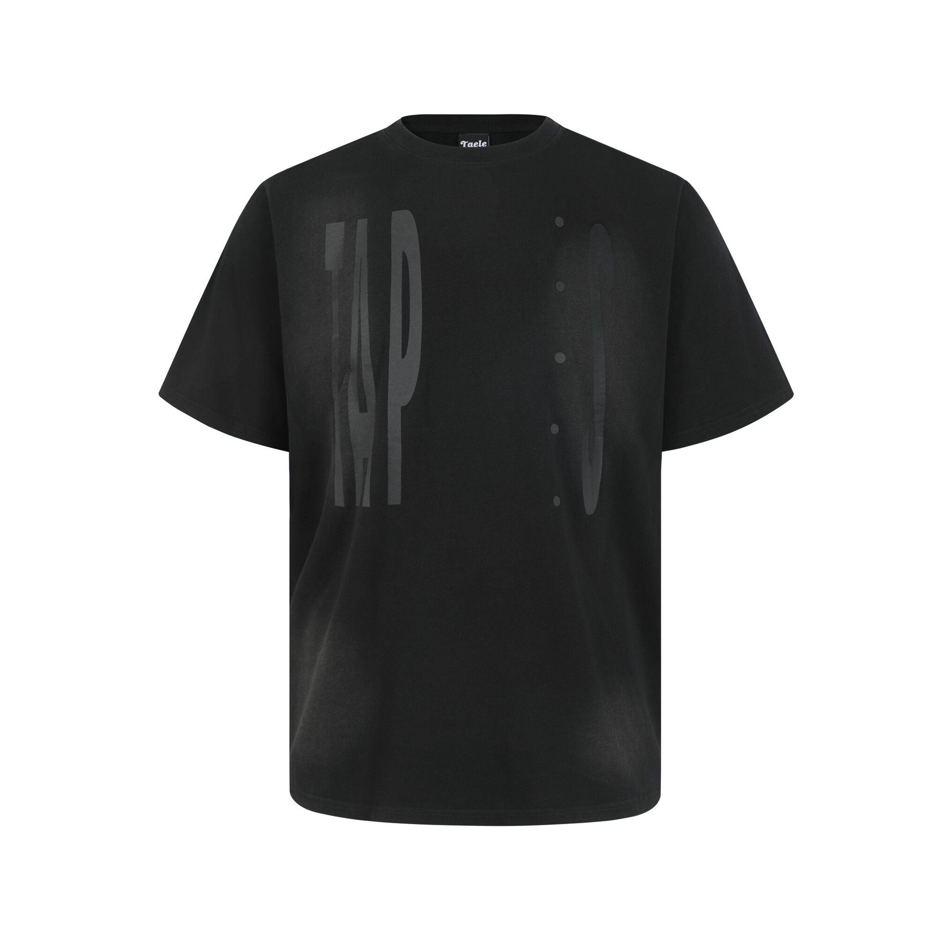 Water washed distressed spray printed short sleeved men's loose casual T-shirt with half sleeves