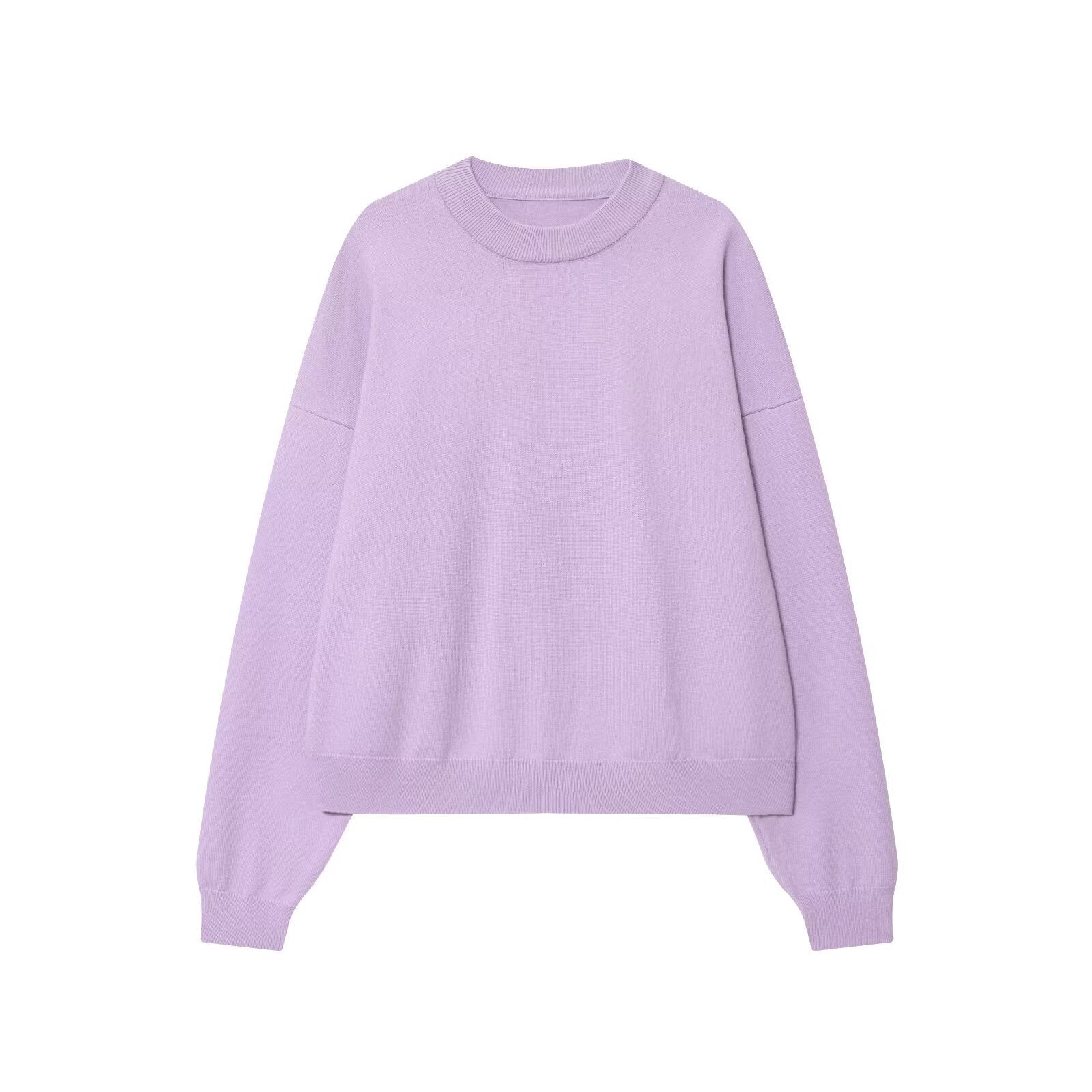 Solid color pullover round neck two-color ribbed sweatshirt for women