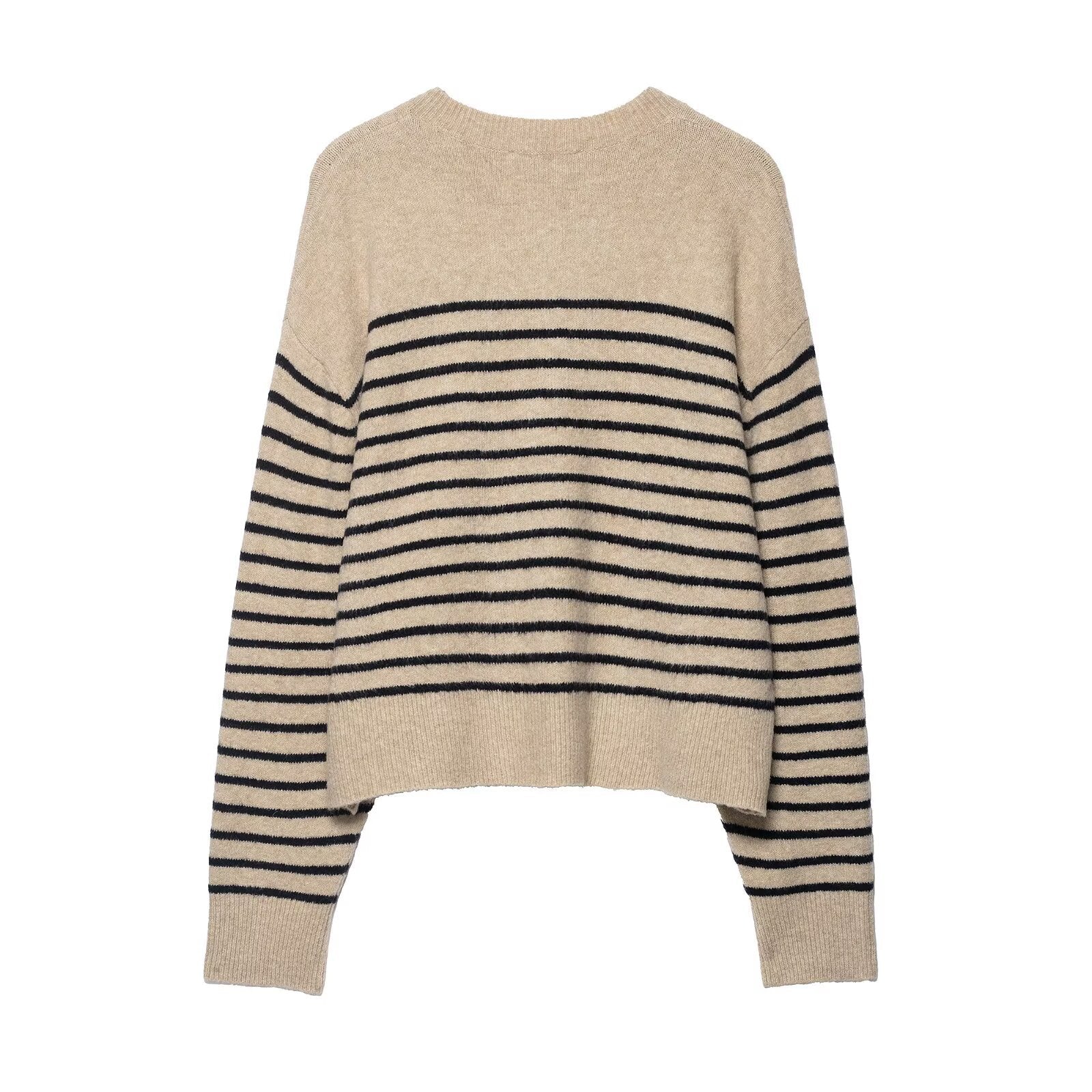 Versatile loose striped four button pullover knitted sweater for women