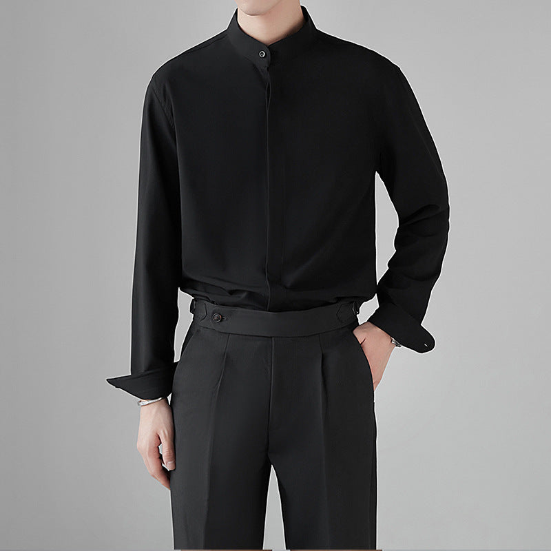 Men's long sleeved stand up collar shirt casual top