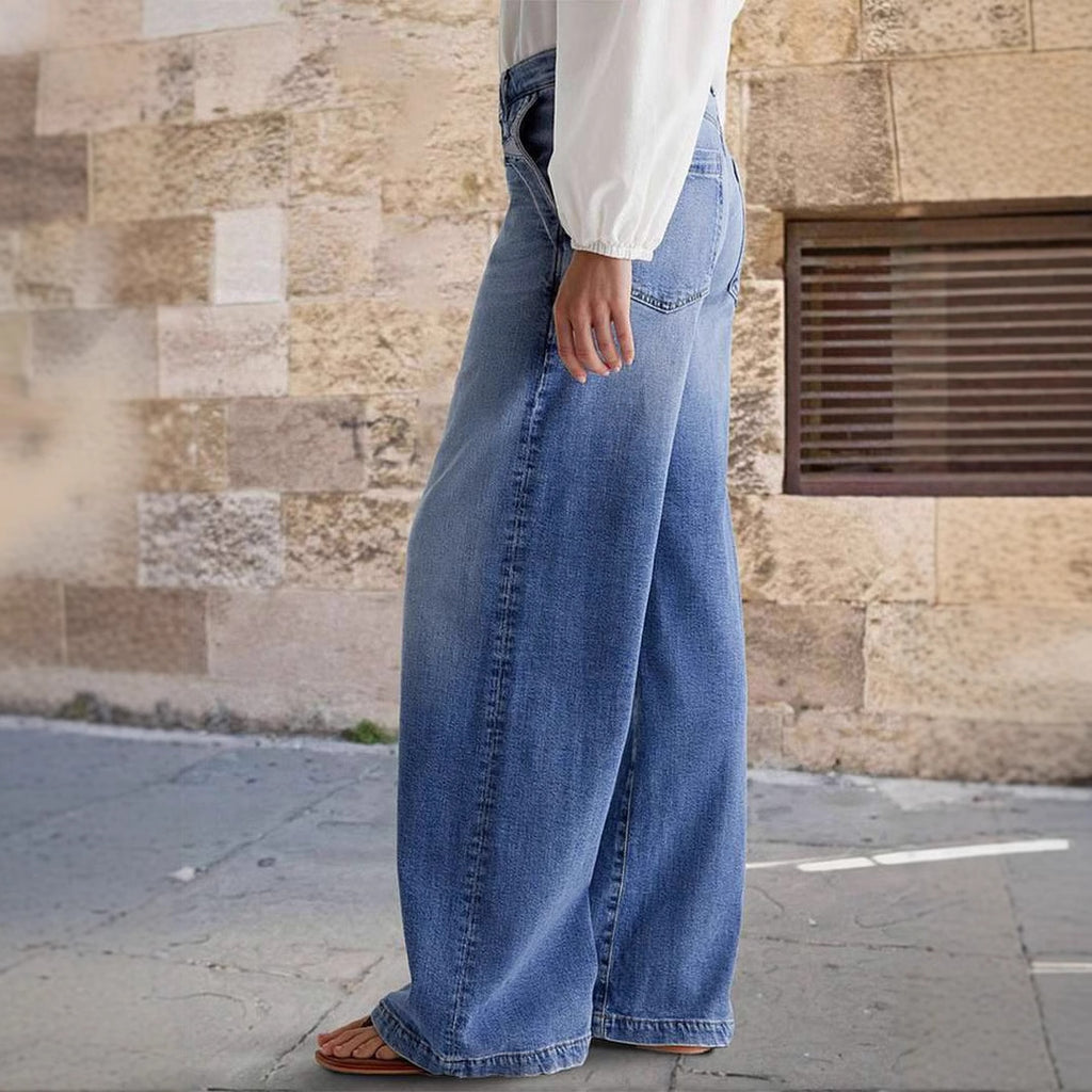 Spring new long straight leg high waisted casual pants for women