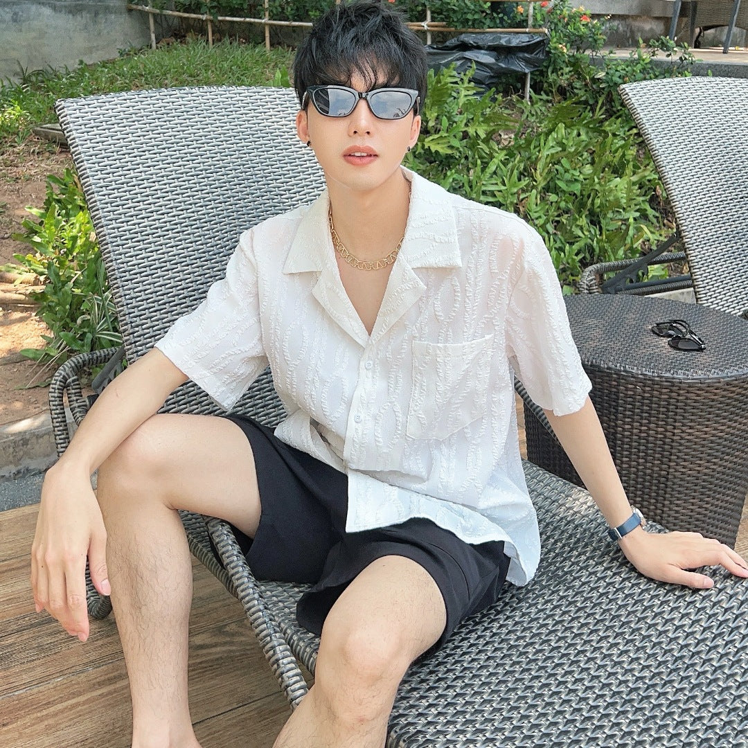 Summer design loose textured casual shirt with a textured texture