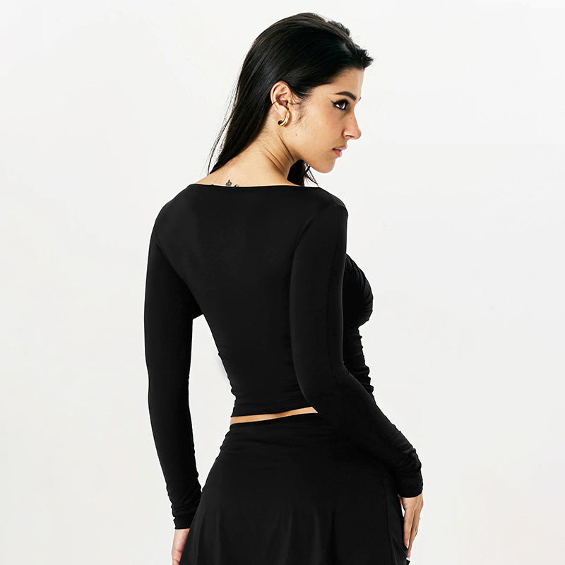 Irregular Solid Color Sexy Long Sleeve T-Shirt Top