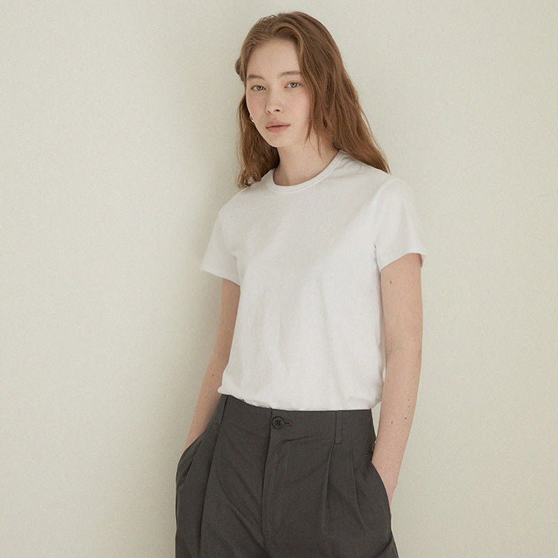 Linen Cotton Knit Women's T-Shirt Summer Round Neck Regular Shoulder Commuter Top Simple Straight Tube Fresh Linen Short Sleeve