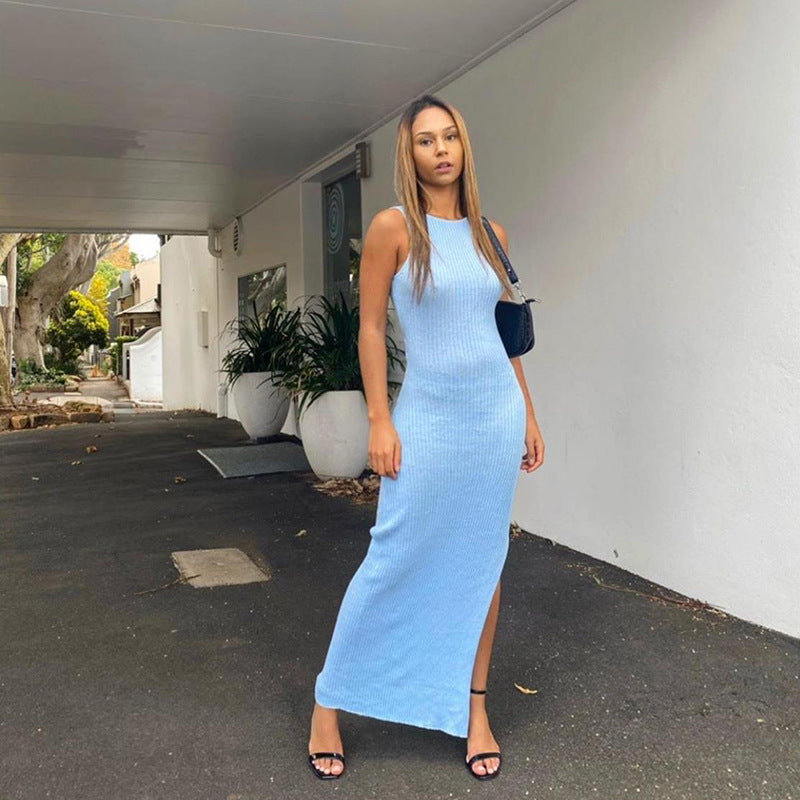 Women's sexy twisted slit slim fit dress