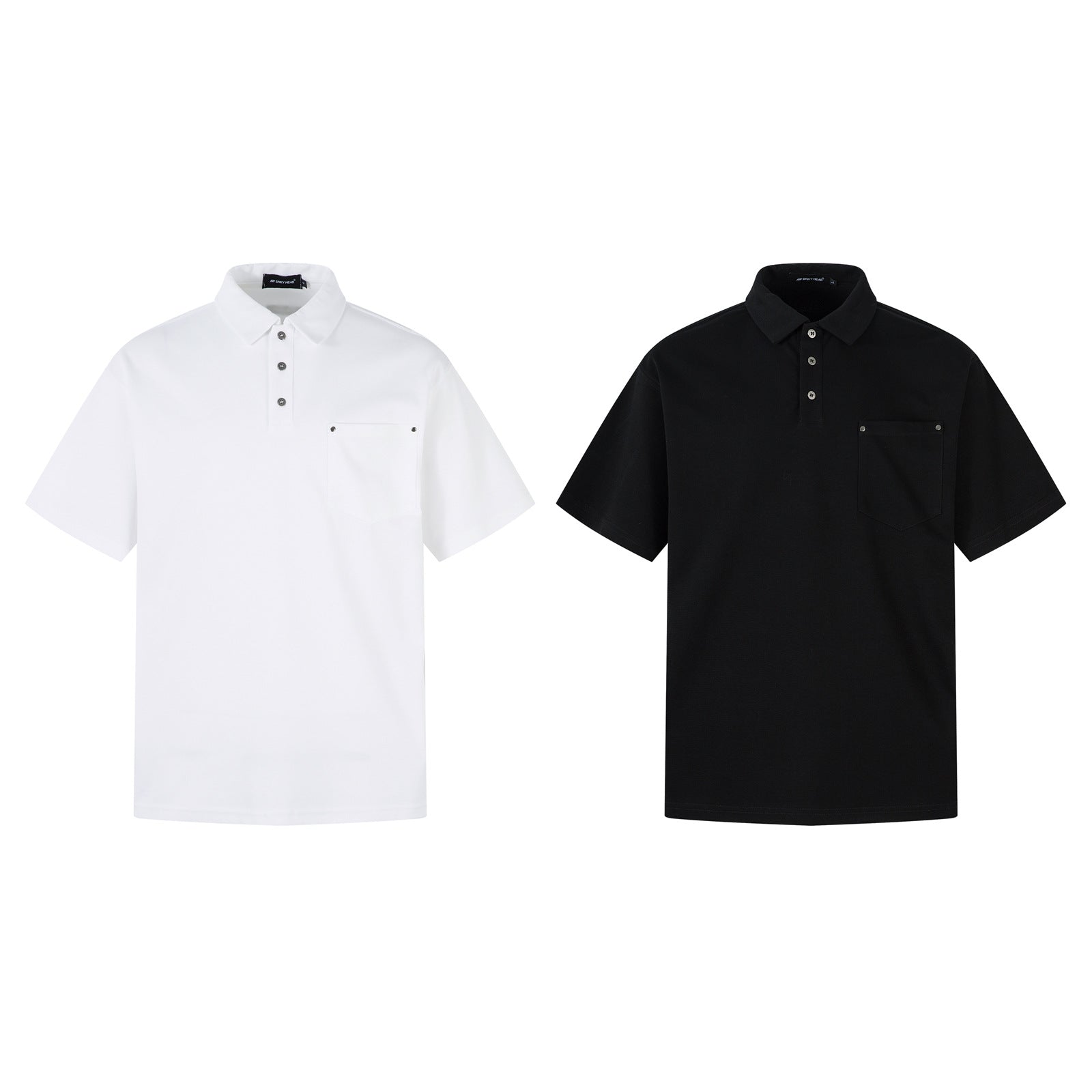 Simple Metal Decorated Turn-Down Collar Heavyweight Short Sleeve T-Shirt Men's Couple Casual Loose Fit