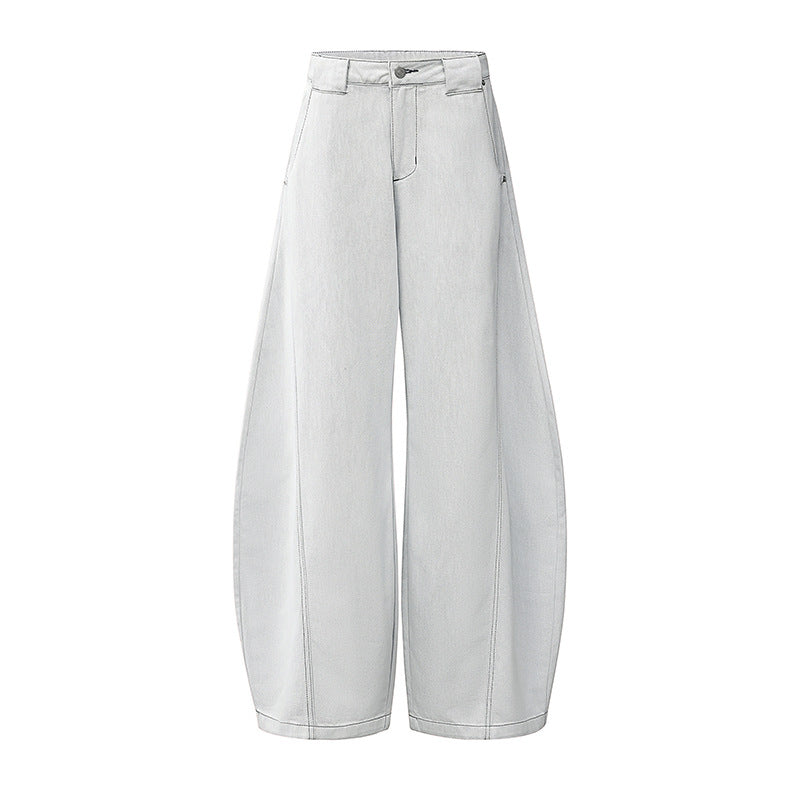 Low-Waist Knife-Edge White Jeans for Women Summer New Loose Straight High Street Wide Leg Pants