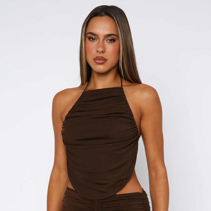 Women's  Pure Color Halter Sleeveless Crop Top Sexy Strap Tank Top
