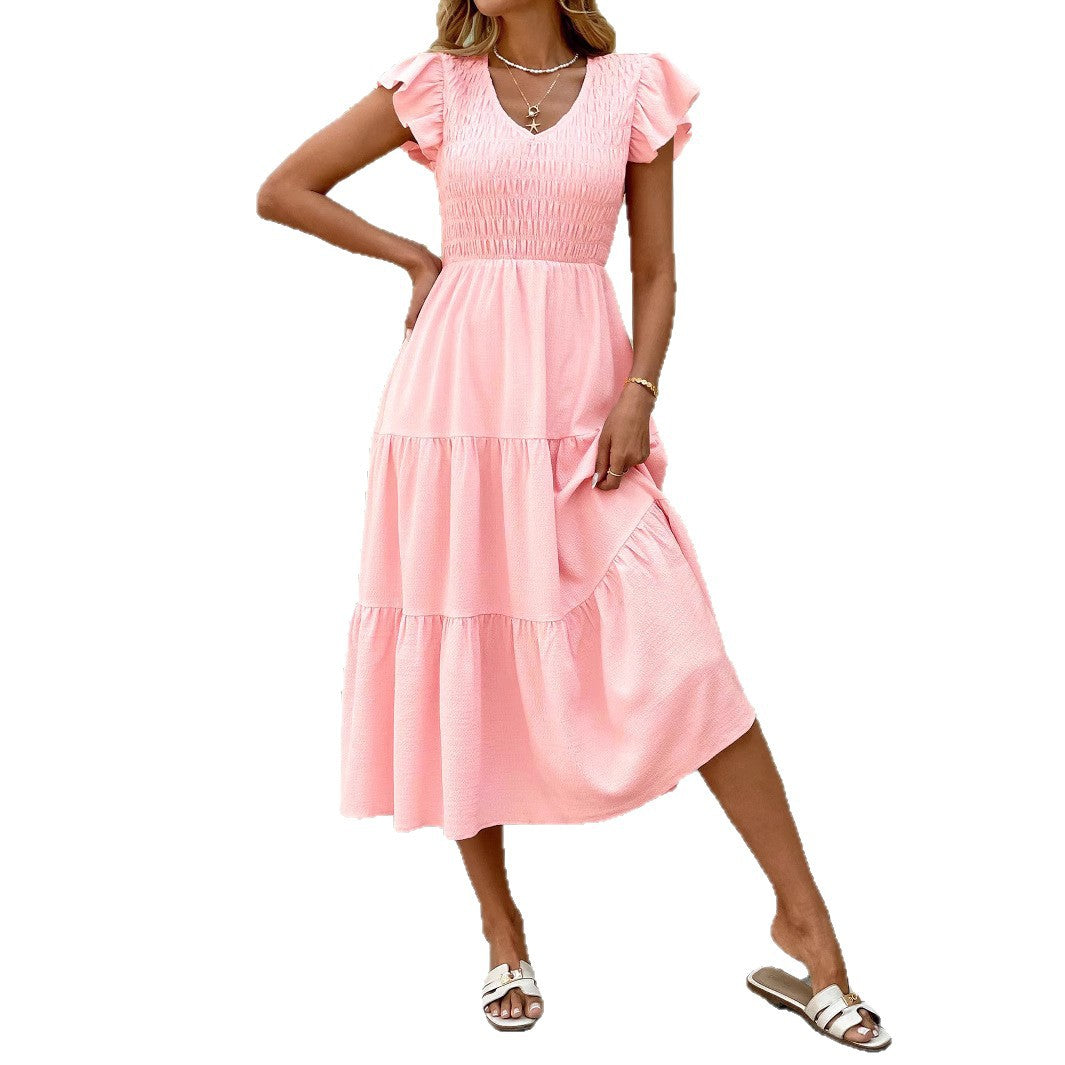 Style Flounce Layered Short Sleeve A-line Dress with Ruffle Sleeves