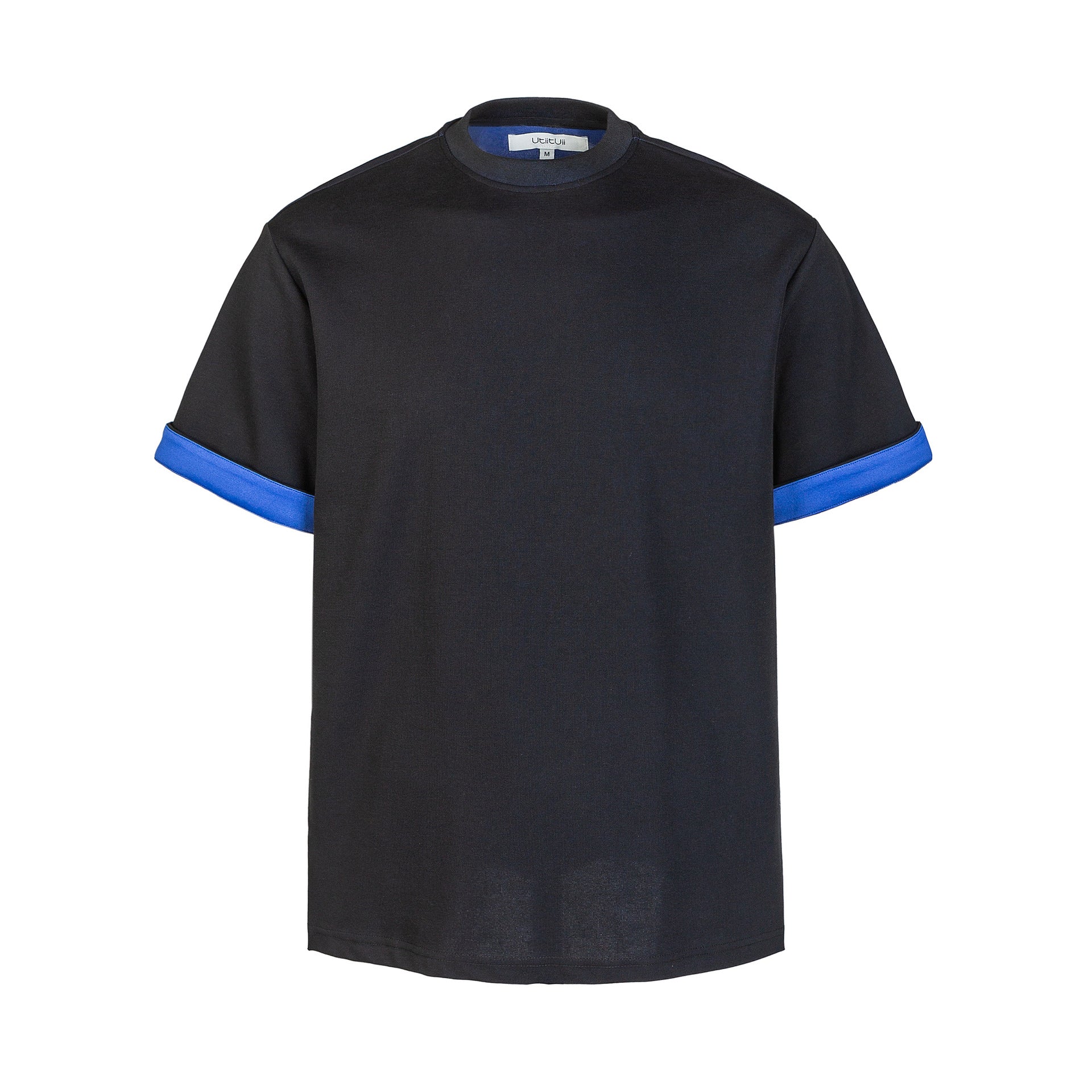 Color blocking rolled cuffs small collar loose short sleeves
