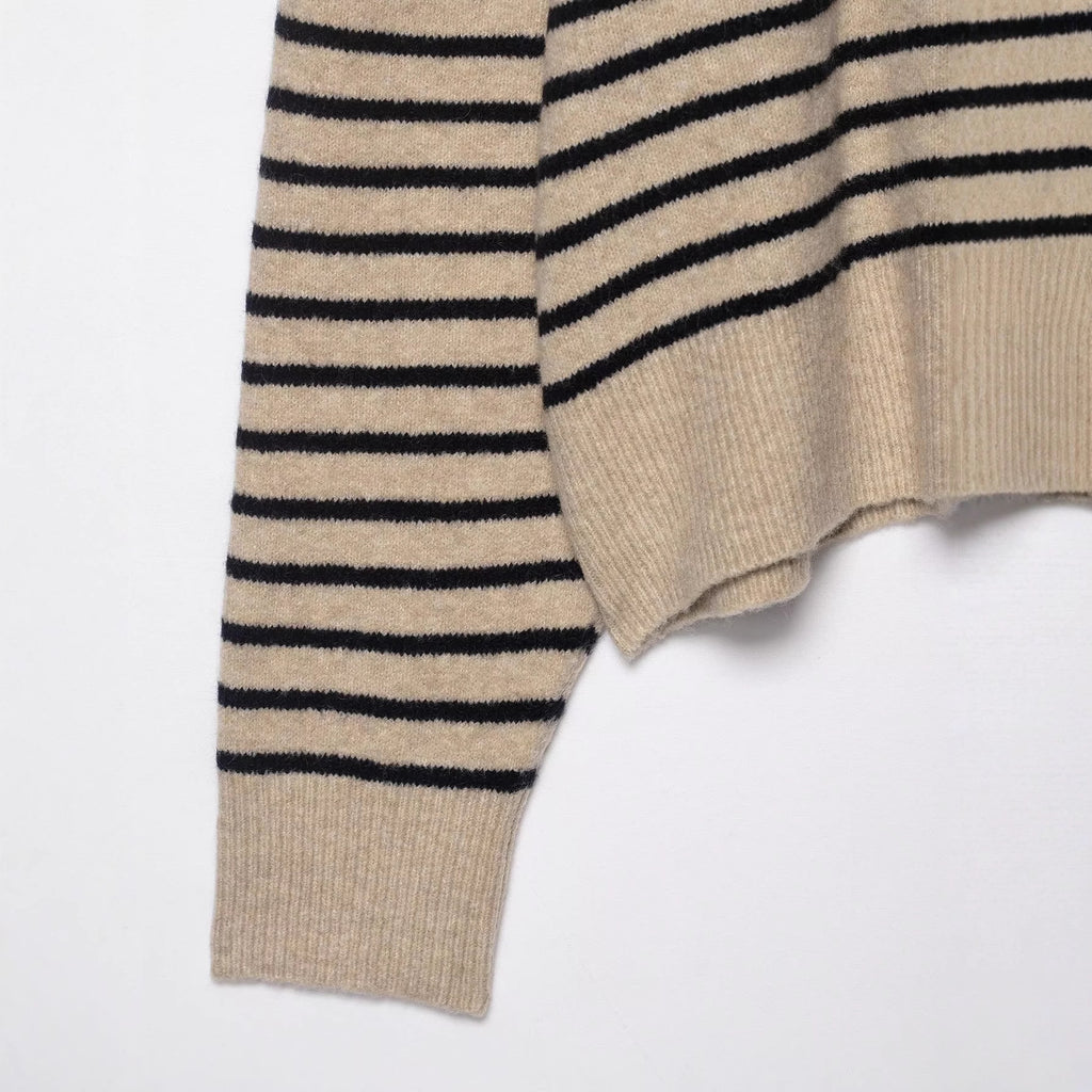 Versatile loose striped four button pullover knitted sweater for women