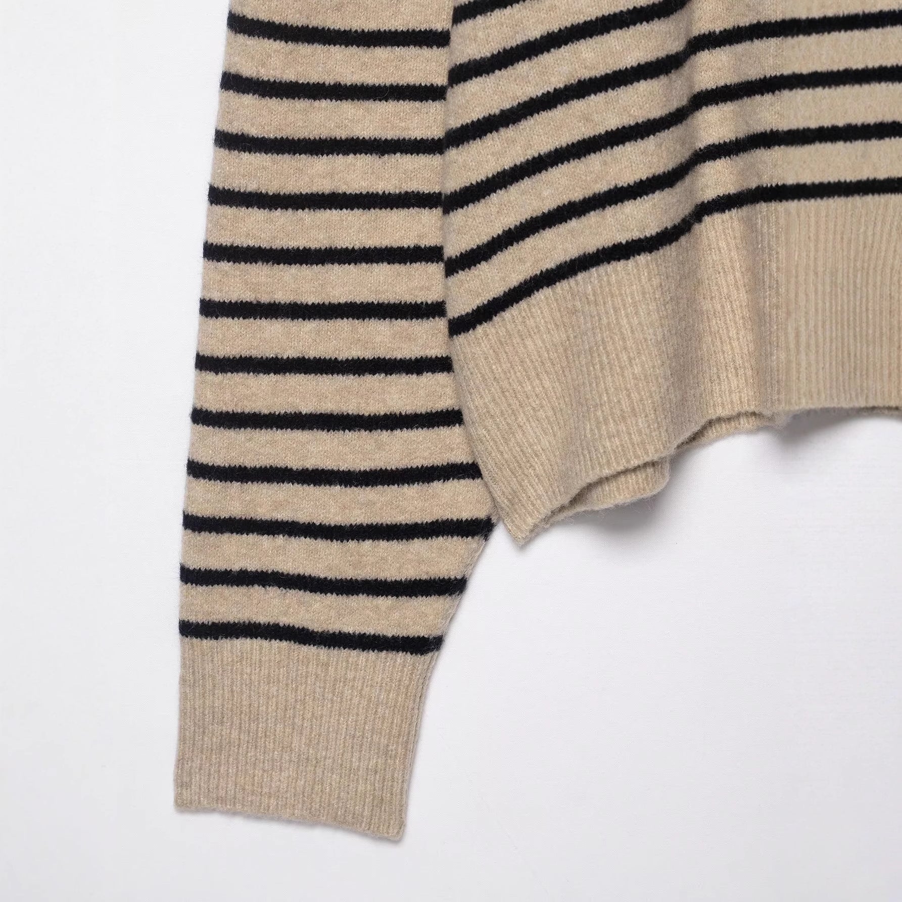 Versatile loose striped four button pullover knitted sweater for women