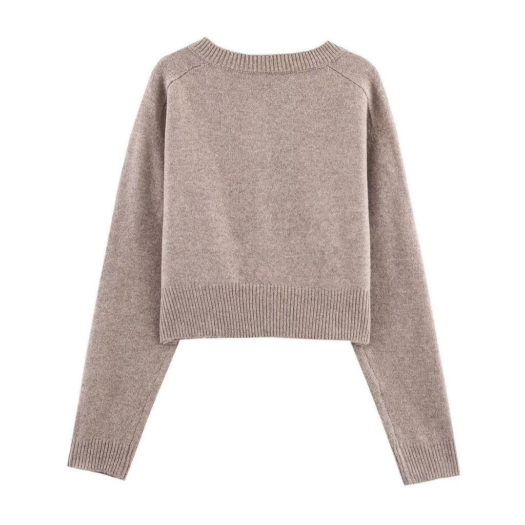 Solid color loose button knit cardigan for women