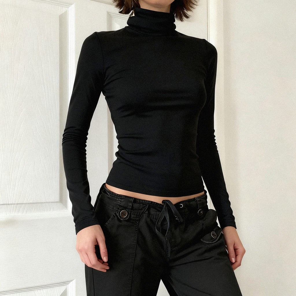 High Neck Slim Fit Knit Top Long Sleeve T-Shirt Women's Fashion Casual Wear