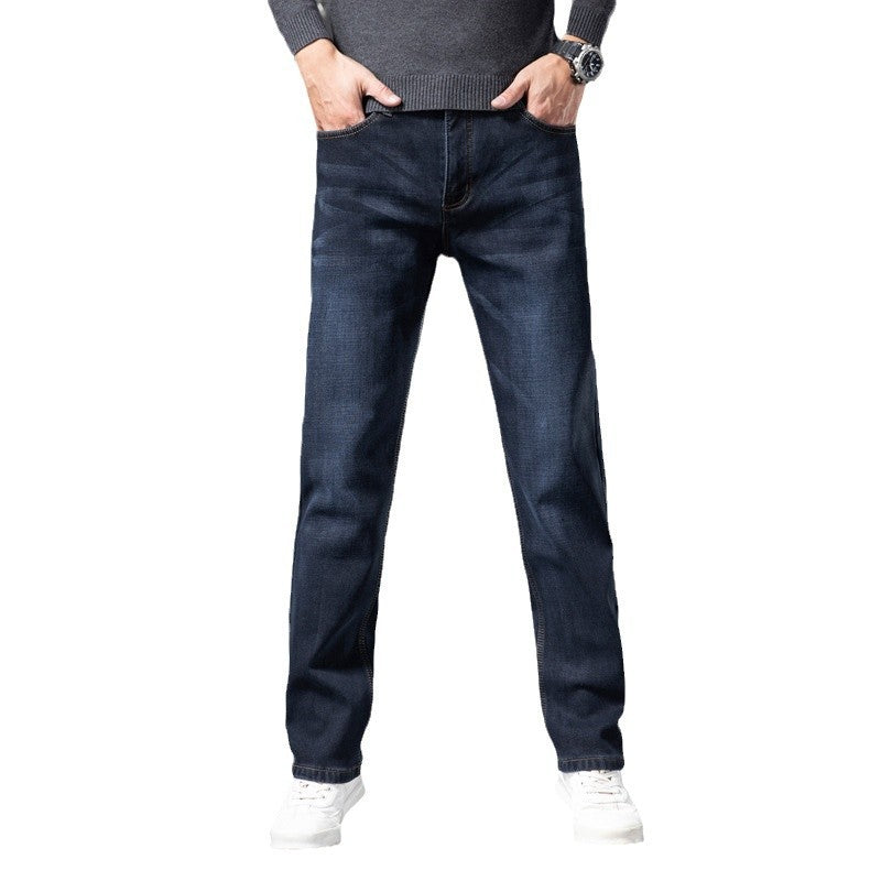 Thick and fluffy men's autumn and winter loose straight leg jeans