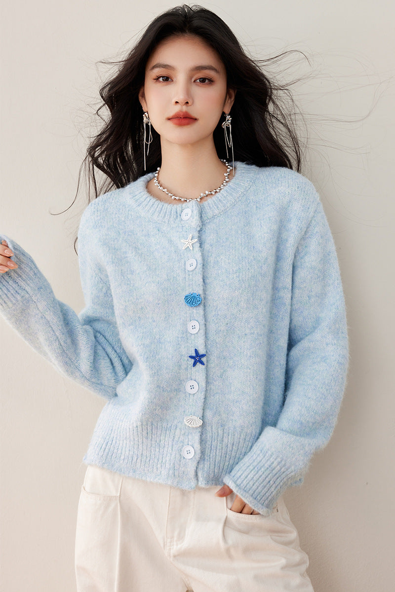 Wholesale Real Shot ◆ In Stock Blue Starfish Shell Soft Round Neck Korean Style Atmosphere Design