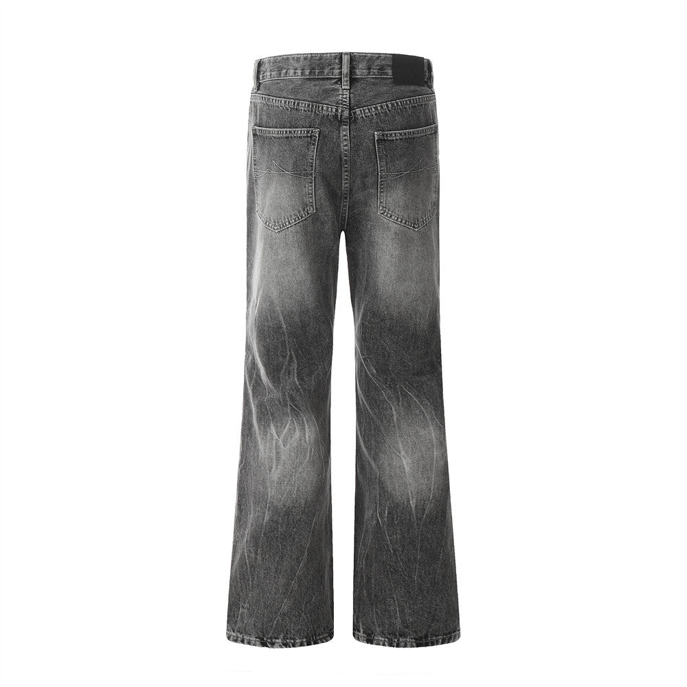 Heavy Washed Vintage  Style Straight Leg Denim Trousers Men's Pants High Street Punk Loose Dad Jeans
