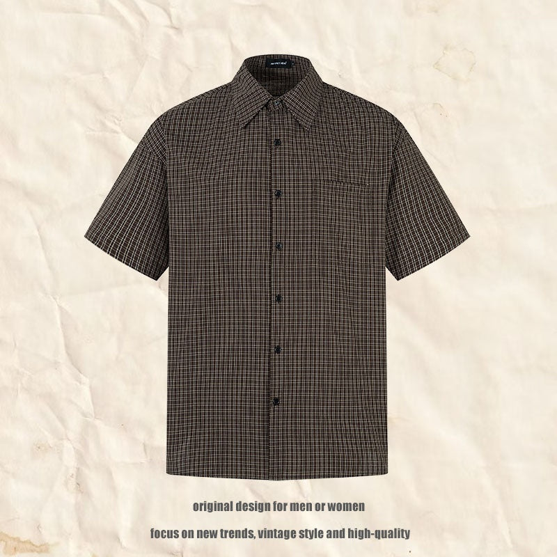 Original High Street Retro Plaid Short Sleeve Shirt  Half Sleeve Shirt Men
