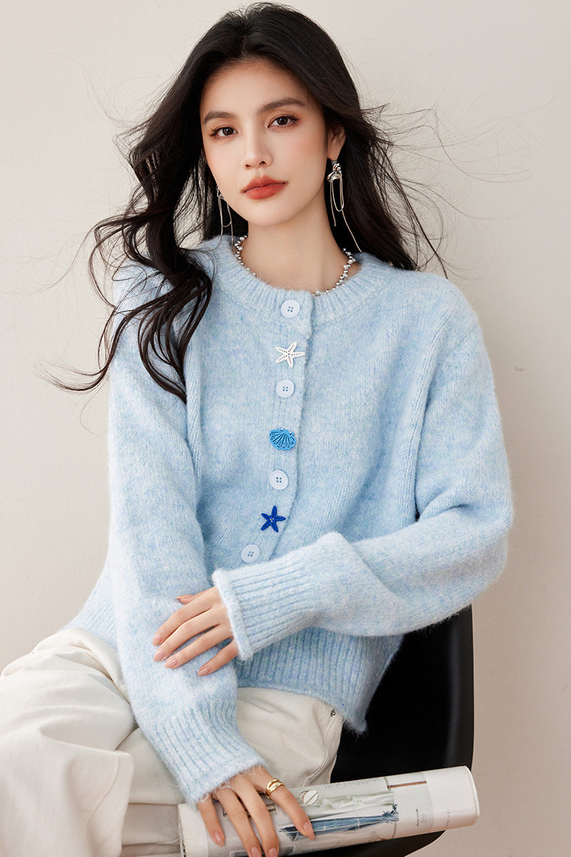 Wholesale Real Shot ◆ In Stock Blue Starfish Shell Soft Round Neck Korean Style Atmosphere Design