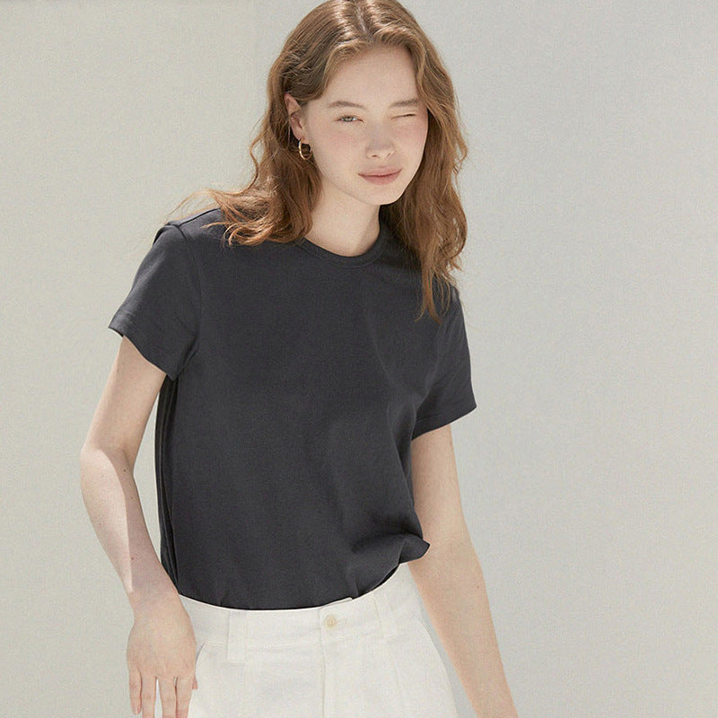 Linen Cotton Knit Women's T-Shirt Summer Round Neck Regular Shoulder Commuter Top Simple Straight Tube Fresh Linen Short Sleeve
