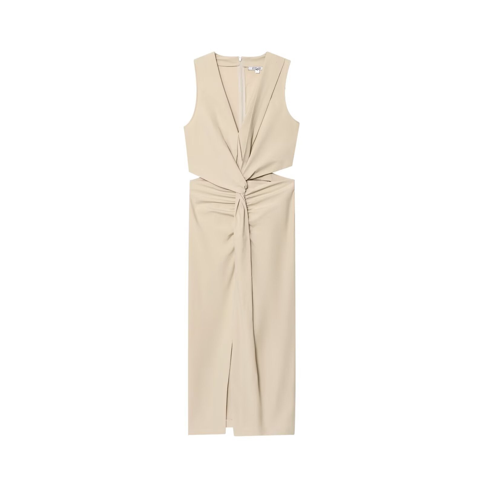 Sexy V-neck Sleeveless Slit Design Tied Midi Dress for Women