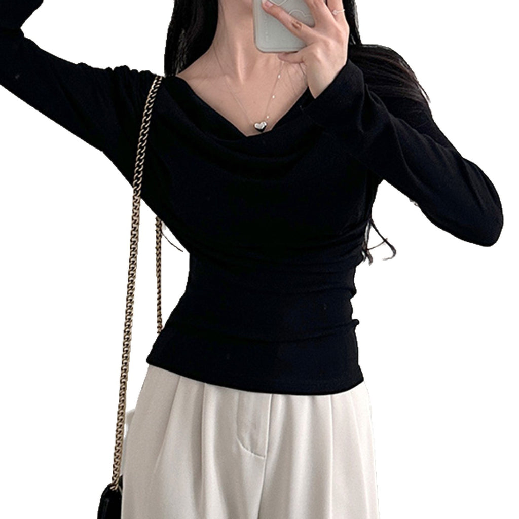 Off-Shoulder Slim Fit Long Sleeve T-Shirt Choker Neckline