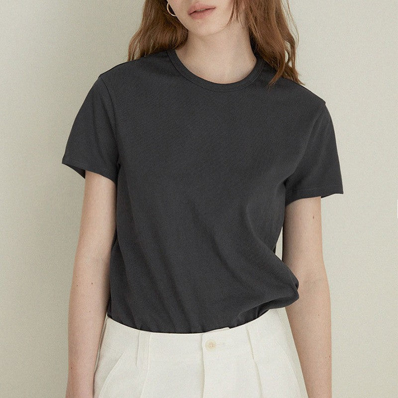 Linen Cotton Knit Women's T-Shirt Summer Round Neck Regular Shoulder Commuter Top Simple Straight Tube Fresh Linen Short Sleeve