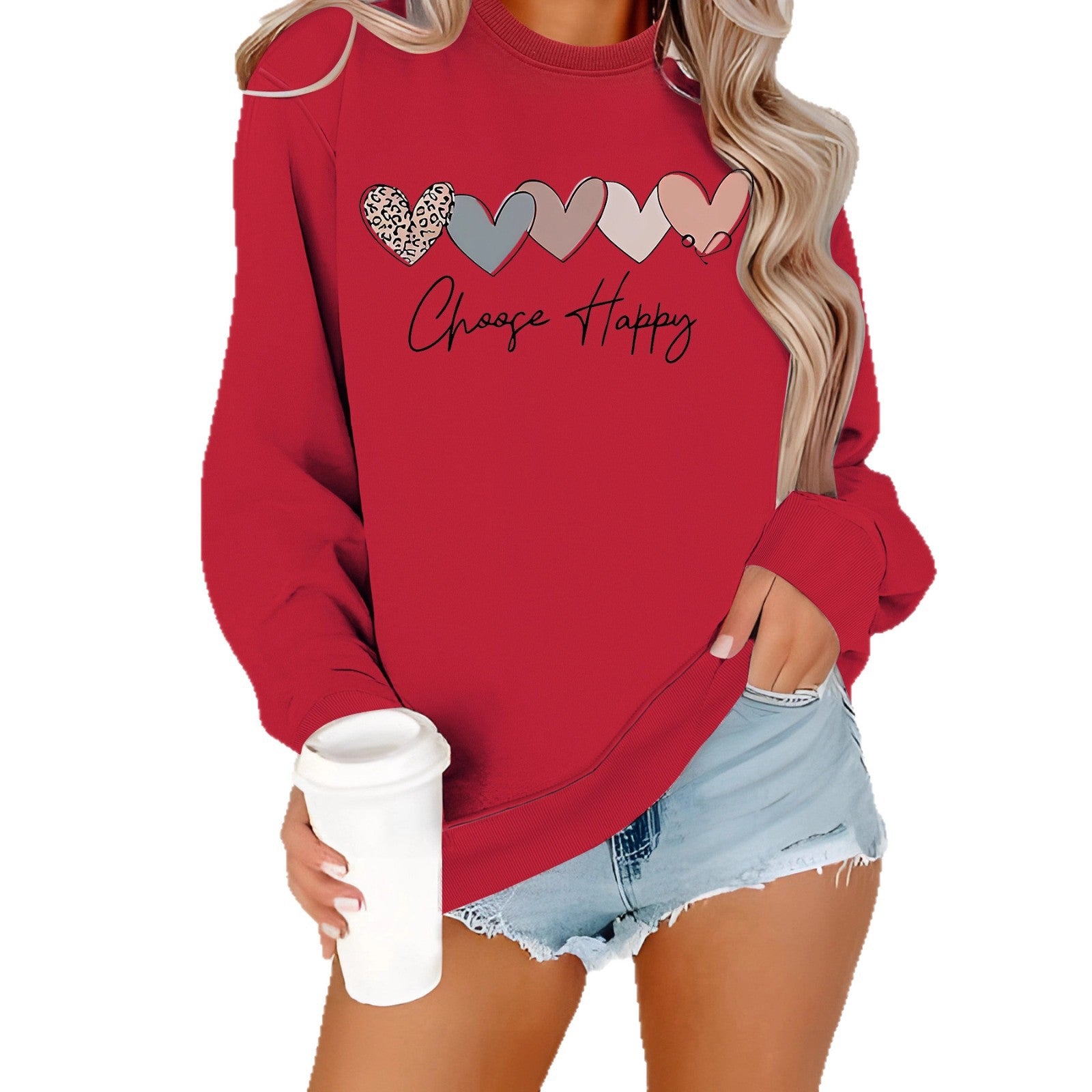 Sweatshirt with heart-shaped pattern print