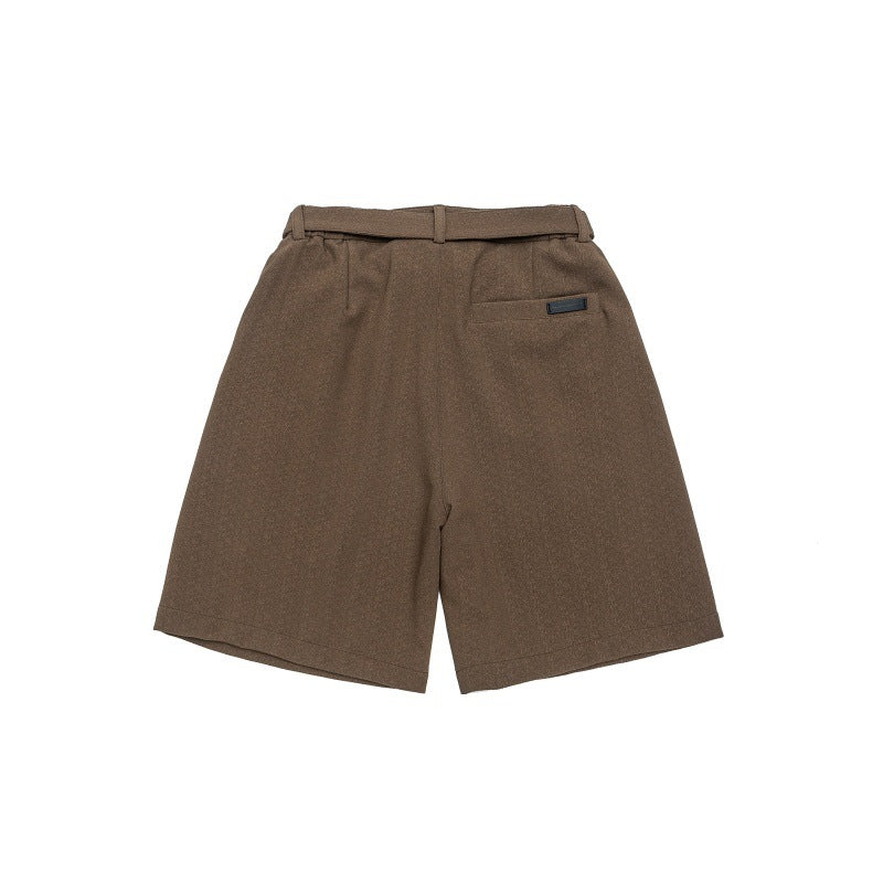 Micro wrinkled texture oblique segmentation active pleats hanging feeling ribbon suit shorts