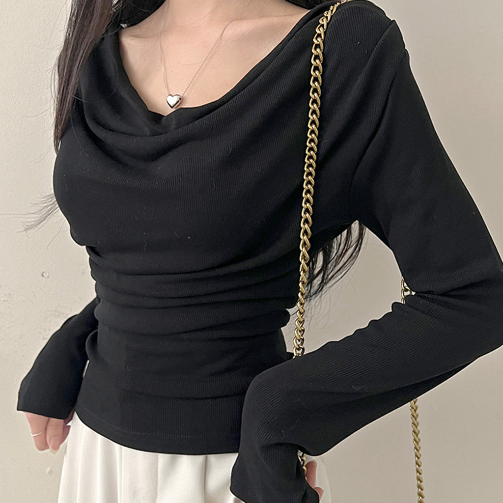 Off-Shoulder Slim Fit Long Sleeve T-Shirt Choker Neckline