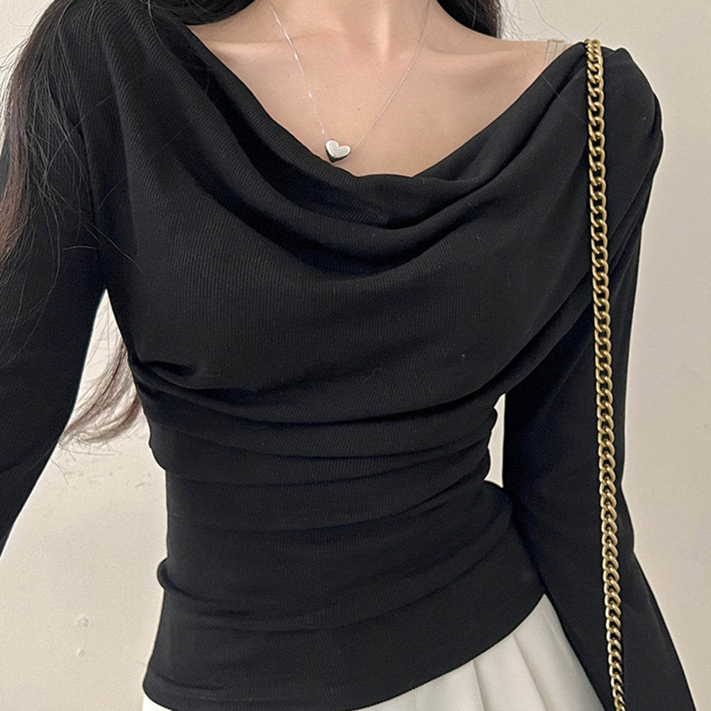 Off-Shoulder Slim Fit Long Sleeve T-Shirt Choker Neckline