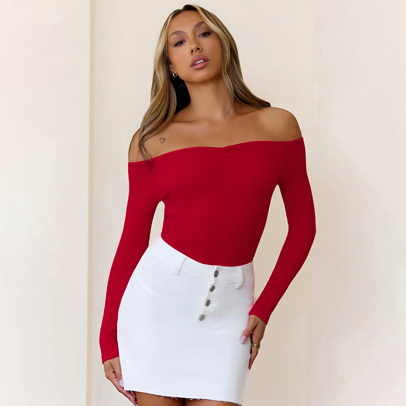 Women's Summer New Pure Color One-Shoulder Slim Casual T-Shirt Top