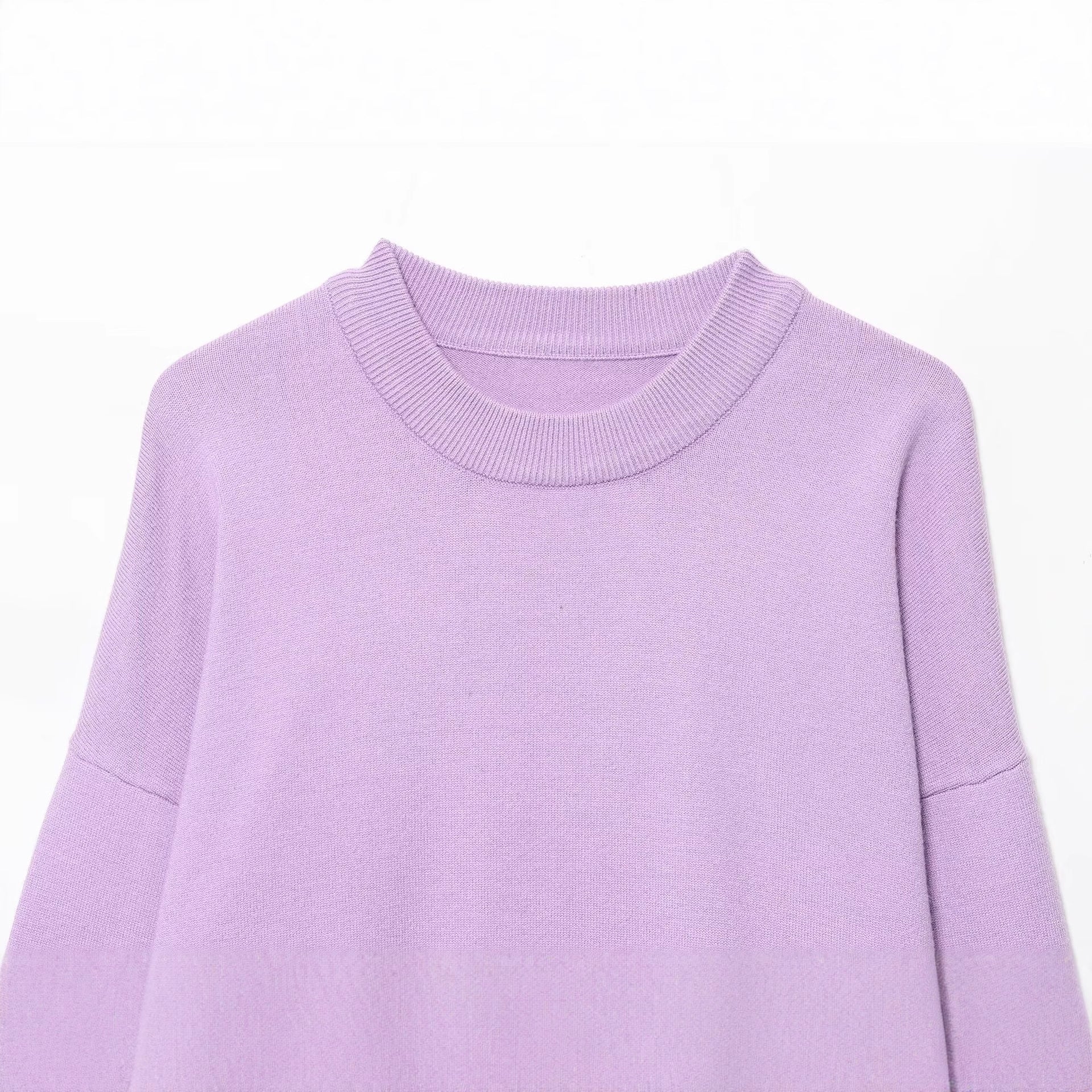Solid color pullover round neck two-color ribbed sweatshirt for women