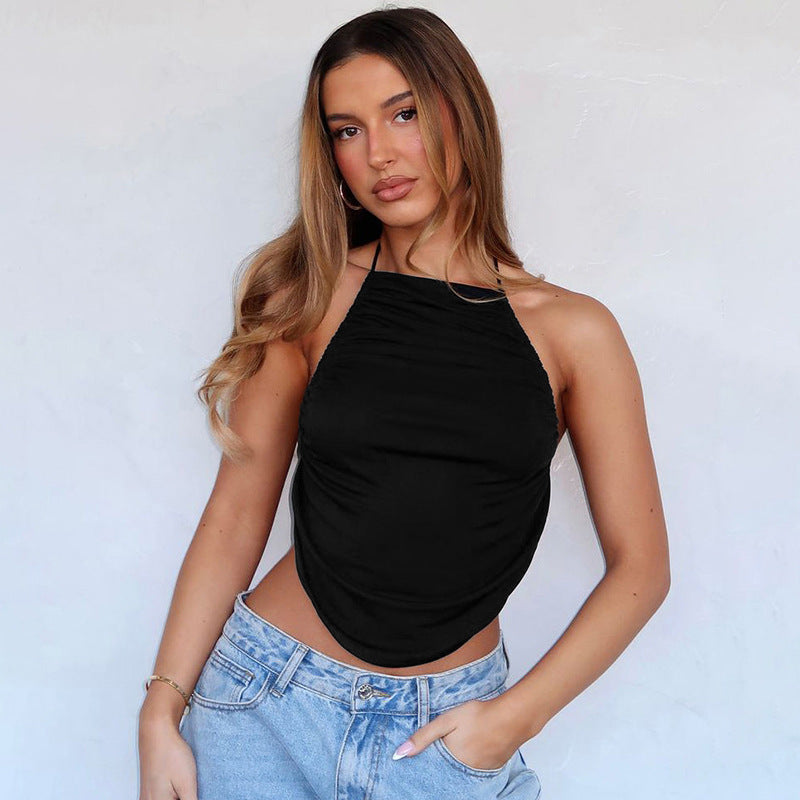 Women's  Pure Color Halter Sleeveless Crop Top Sexy Strap Tank Top