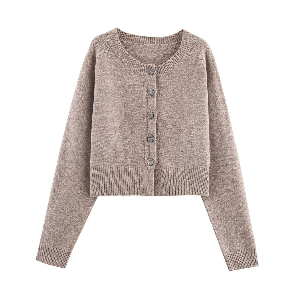 Solid color loose button knit cardigan for women