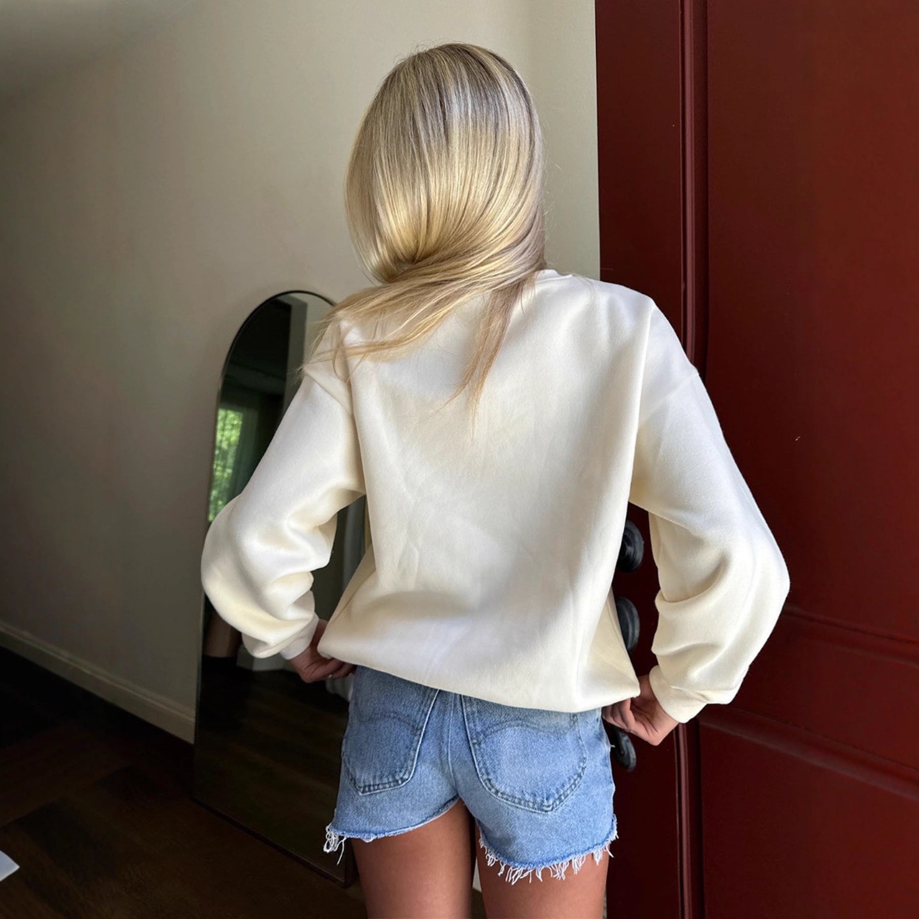 Casual Loose Round Neck Long Sleeve Hoodie with Sweet Fashion Bow for Women