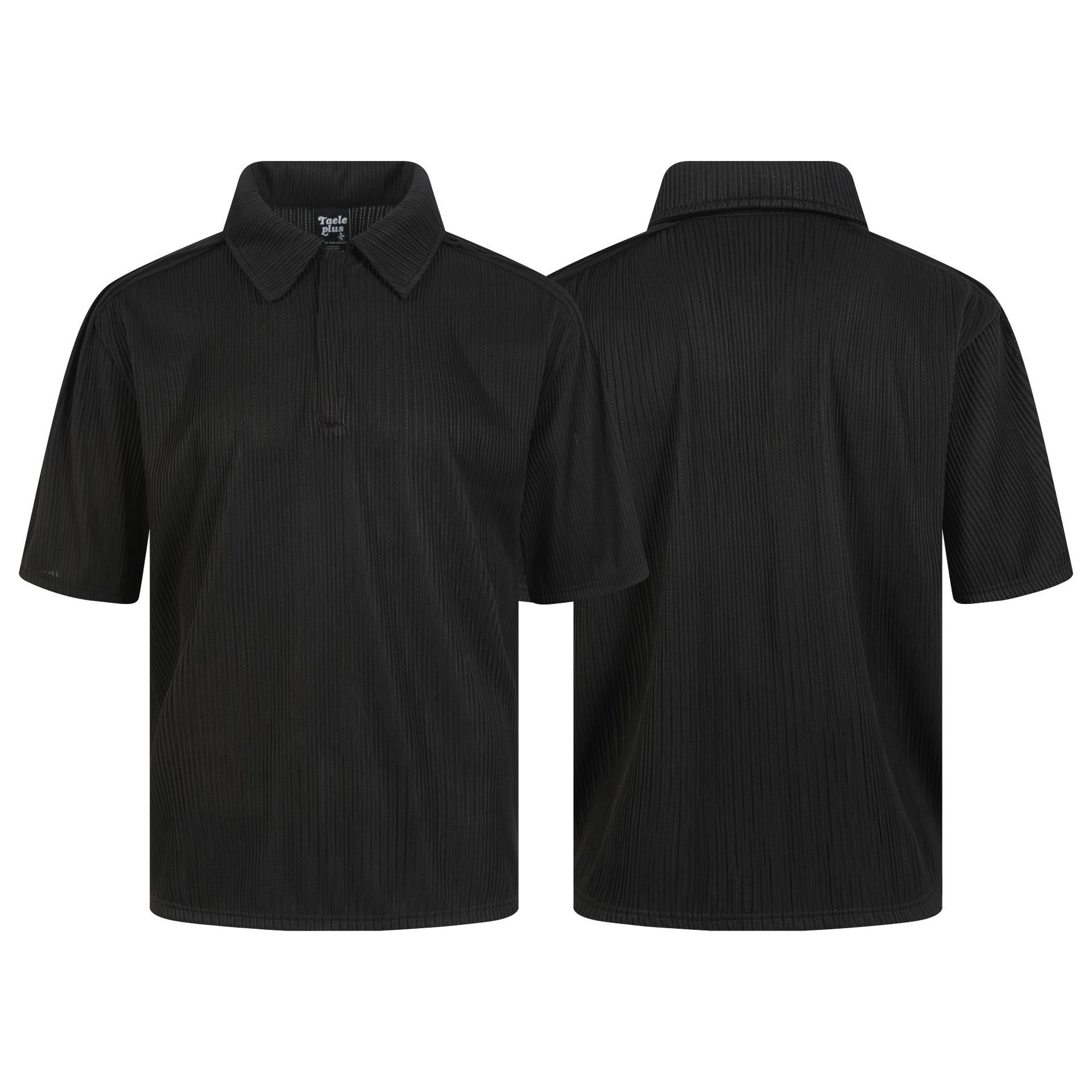 Simple solid color texture vertical stripe short sleeved polo shirt men's top
