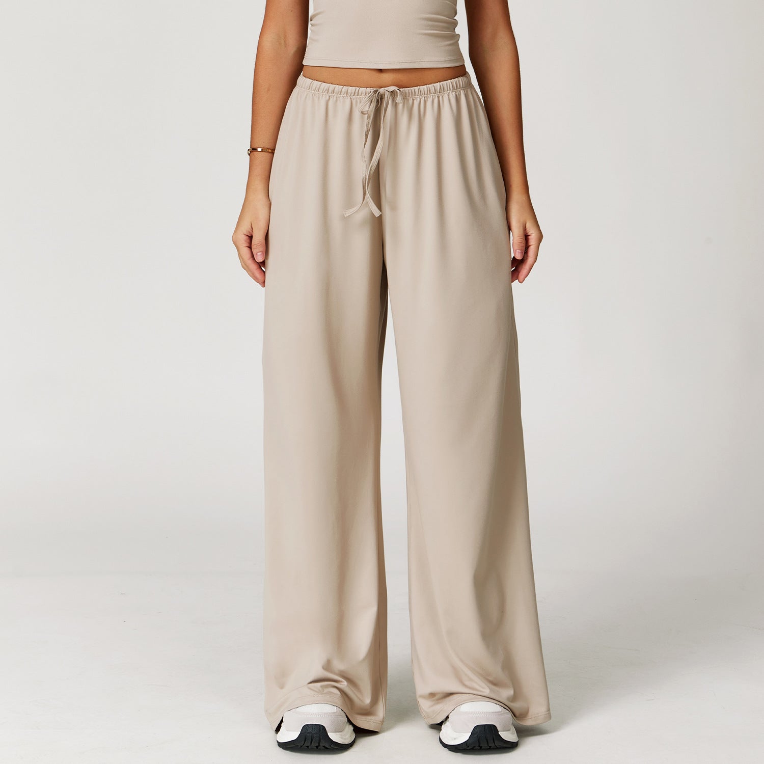 Long Pants Loose Wide-Leg Casual Trousers for Women Fitness Elastic Drawstring Long Pants