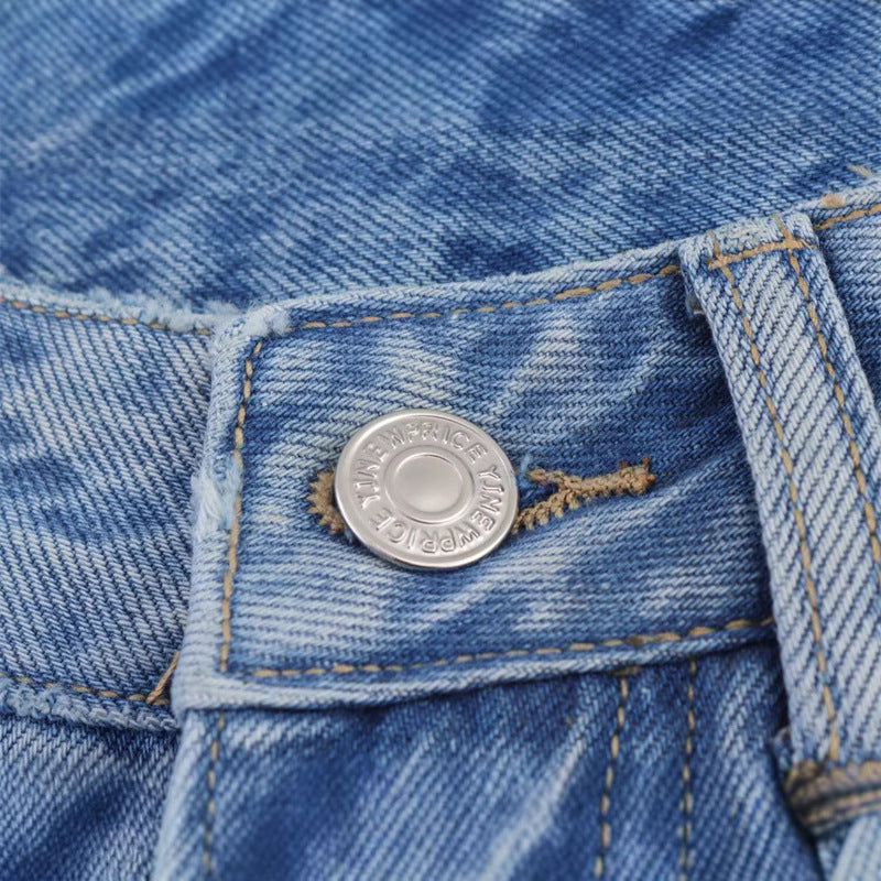 Elastic Waist Style Loose Vintage Commuting Rhinestone Decorated Denim Pants