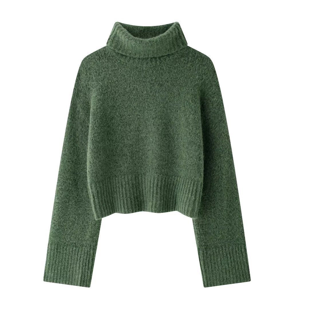 Collar long sleeved pullover knitted sweater for women