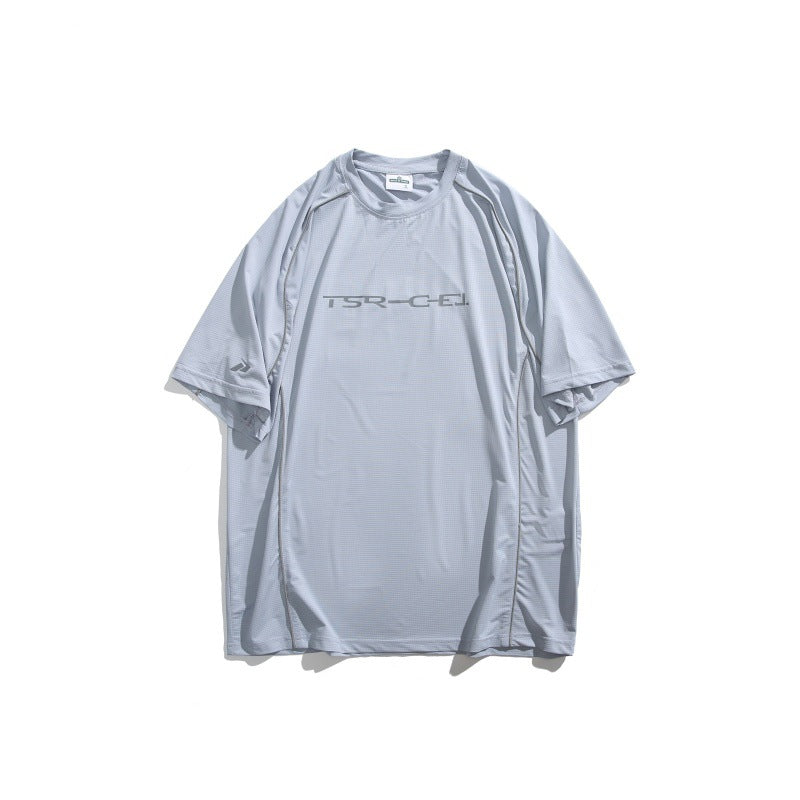 Letter printed round neck loose casual short sleeved shirt