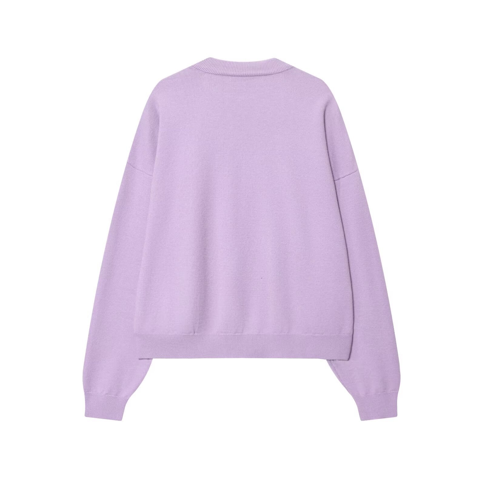 Solid color pullover round neck two-color ribbed sweatshirt for women