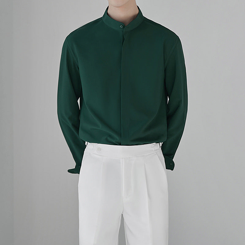 Men's long sleeved stand up collar shirt casual top