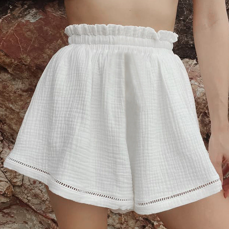 Summer Beach Vacation Girls' Bubble Skirt White Versatile Elastic Waist Three-Quarter Pants Loose Casual Pure Cotton Shorts
