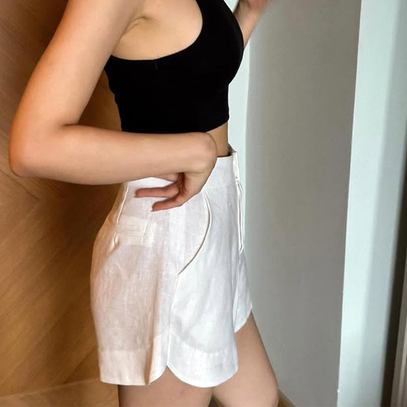 Tencel Linen Elegant Women's Shorts A-Line Design High Waist Slimming Casual Hot Pants