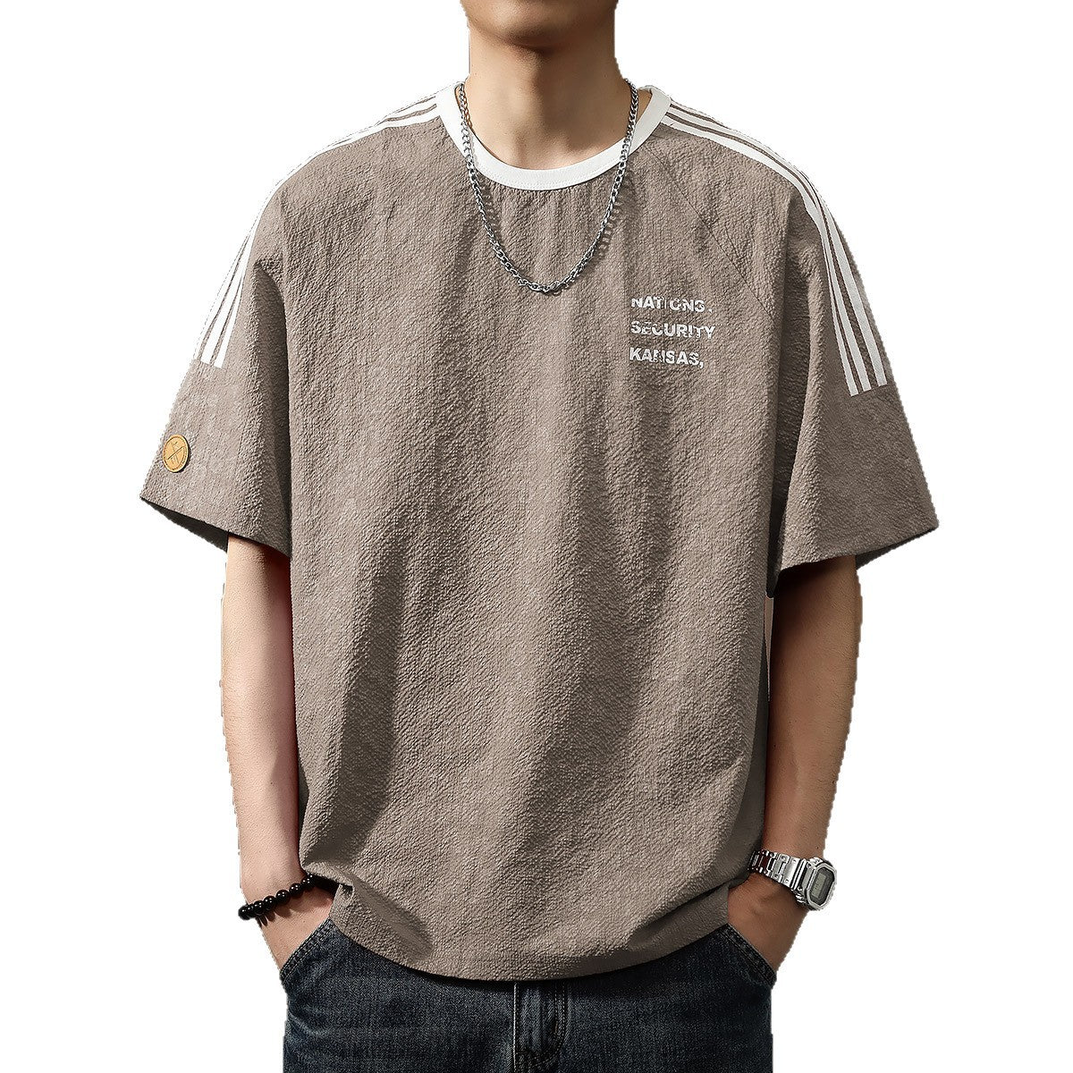 Summer quick drying simple half sleeved sporty loose letter printed round neck top