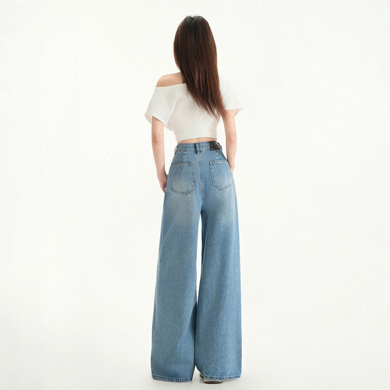 Wide Leg Jeans Women Spring New Retro High Waist Loose Straight Long Pants