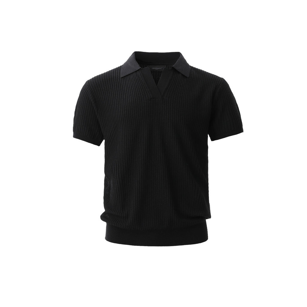 Striped texture lapel short sleeved men