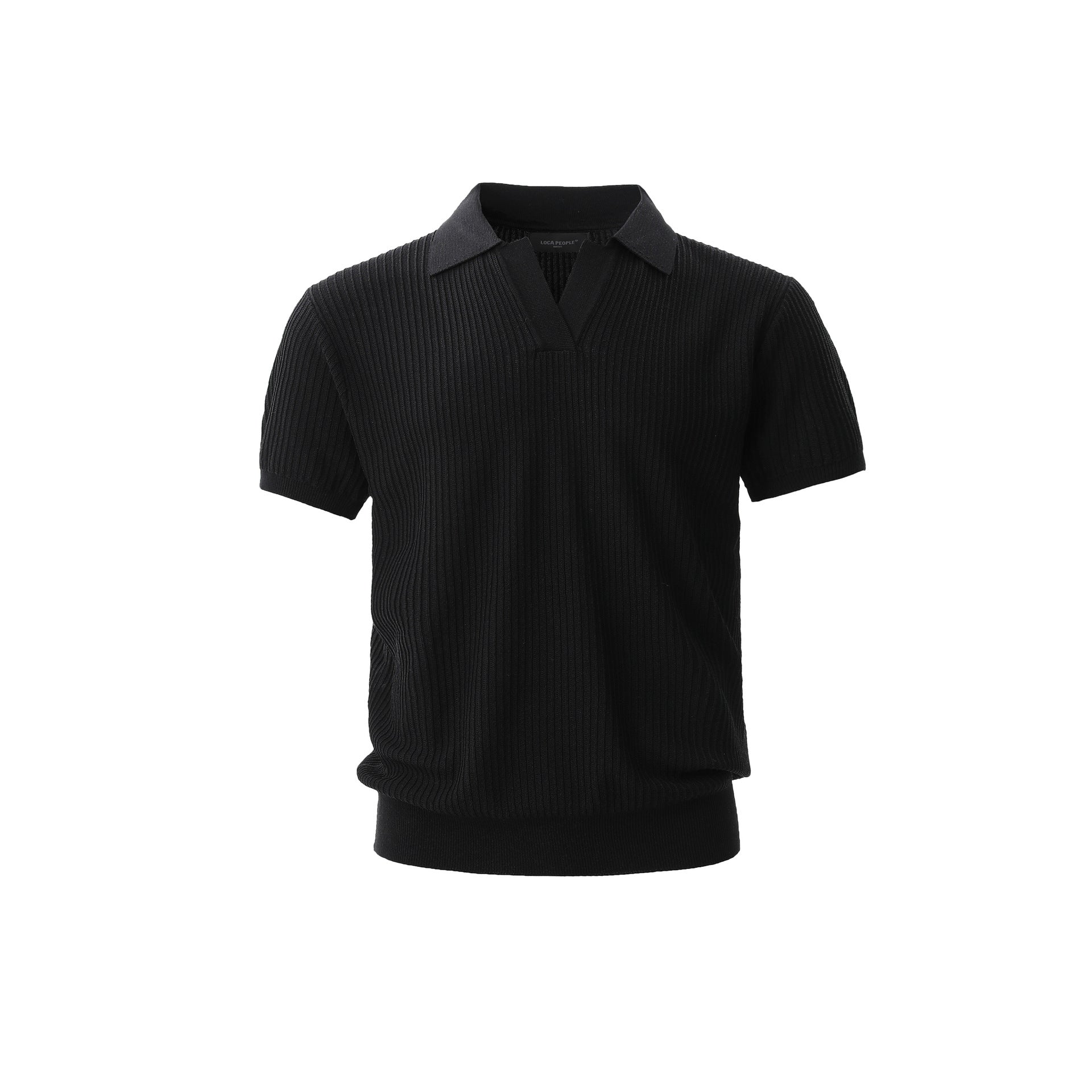 Striped texture lapel short sleeved men